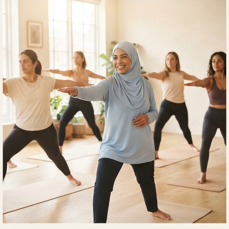 Peserta mengikuti sesi yoga bersama